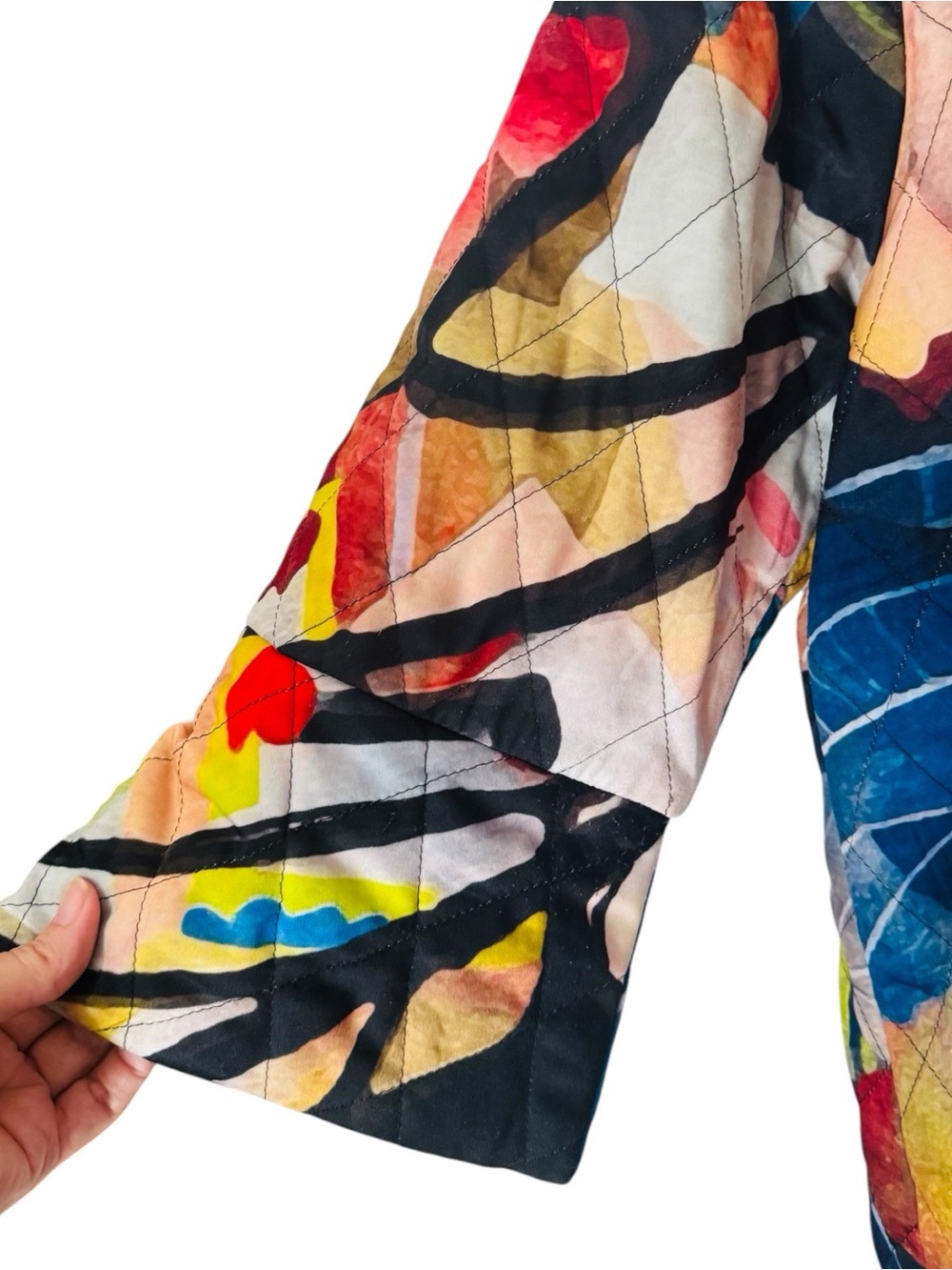 DAMEE Jacket Coat Abstract Wearable Art Pockets Lined Quilted Women’s Large - Picture 4 of 12